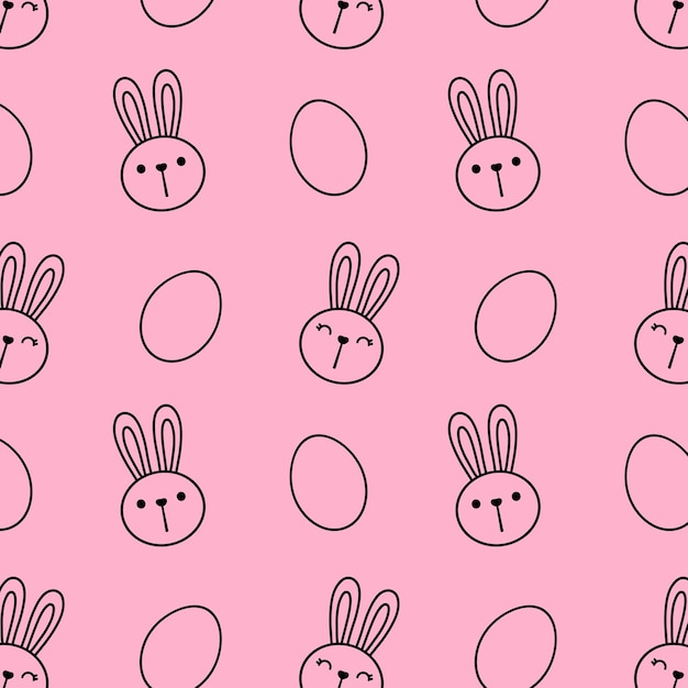 PSD outline of a rabbit and an egg on a pink background repeating pattern