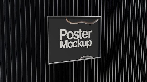 Outside blank horizontal poster in metal frame mockup