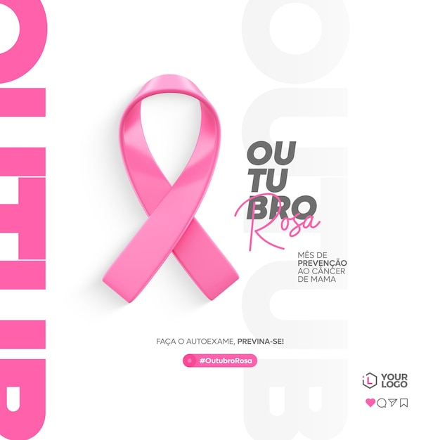 PSD outubro rosa social media template in portuguese for brazilian celebration