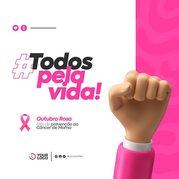 Modello di social media outubro rosa in portoghese per la celebrazione brasiliana