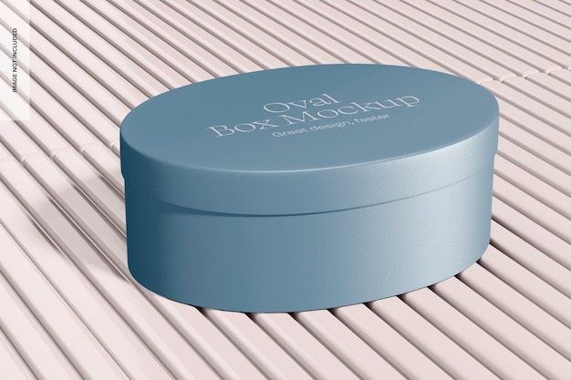 oval box on metallic panel mockup left view