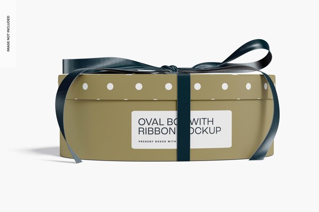 PSD oval box with ribbon mockup, front view