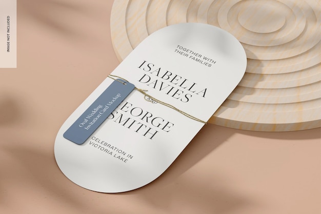 PSD oval bruiloft uitnodigingskaart mockup leund