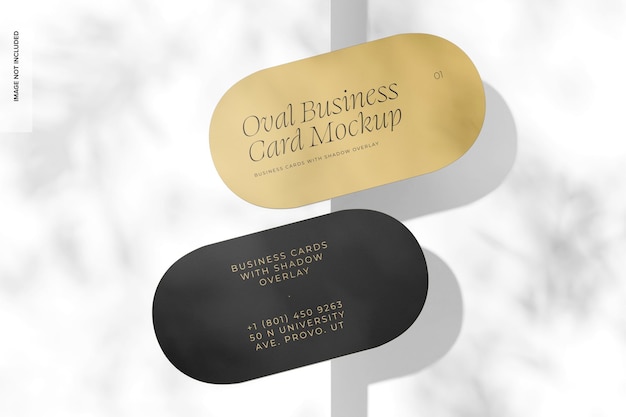 oval business cards with shadow overlay mockup, top view