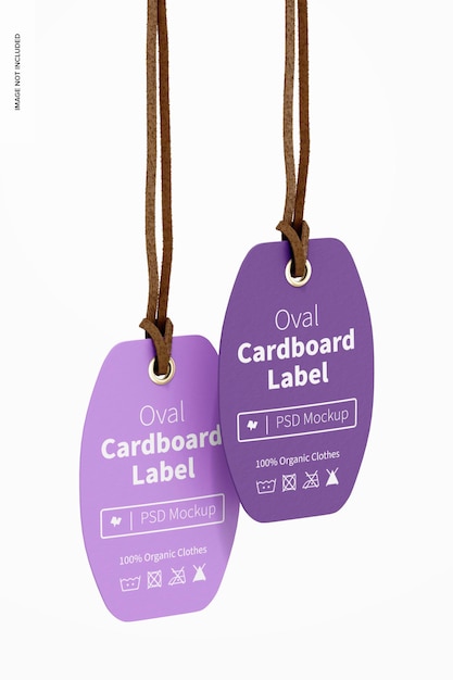 oval cardboard labels with leather rope mockup, hanging