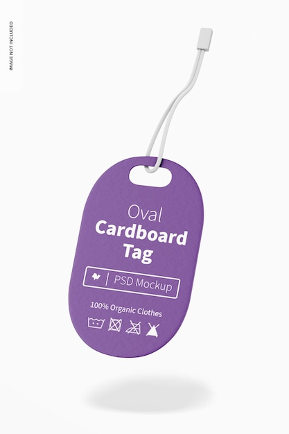 Oval cardboard tag mockup, falling