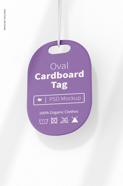 PSD oval cardboard tag mockup, perspective