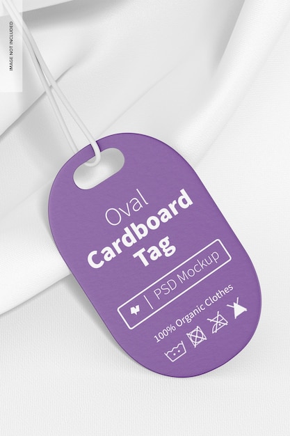 PSD oval cardboard tag with a t-shirt mockup