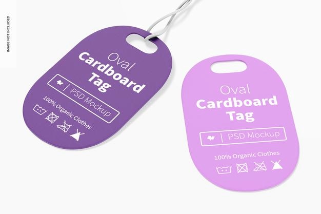 Oval Cardboard Tags Mockup, Top View