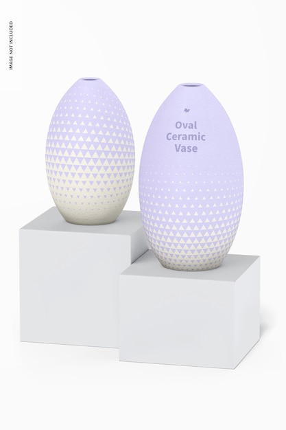 oval ceramic vase set mockup, perspective