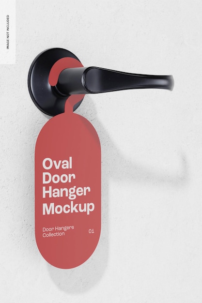 PSD oval door hanger mockup, side view