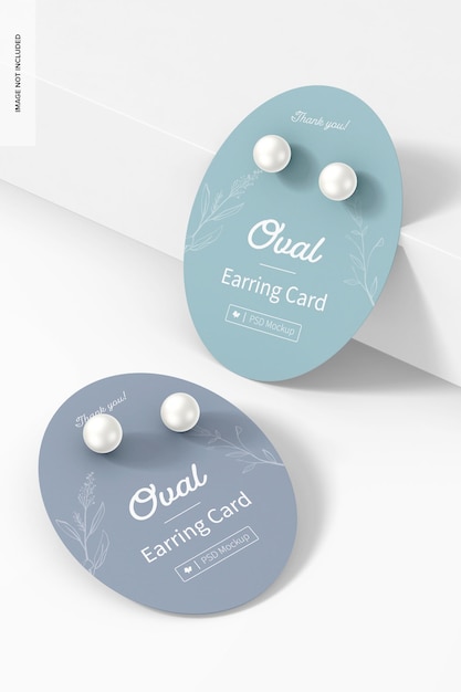 Oval earring cards mockup, perspective