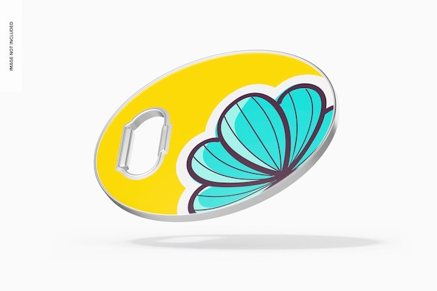 Oval fridge magnet mockup, falling