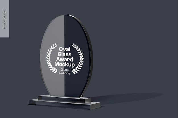 PSD oval glass award mockup, right view