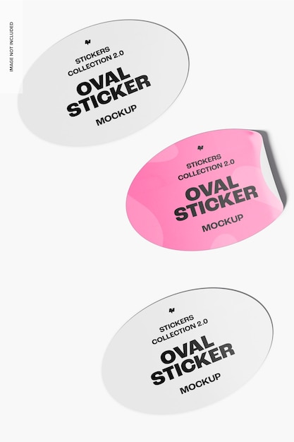 Premium PSD | Oval glossy stickers mockup, top view