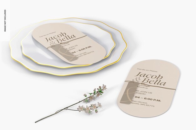 PSD oval invitation cards mockup, perspective