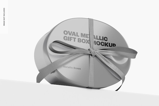 Mockup di scatola regalo metallica ovale, vista ad angolo basso