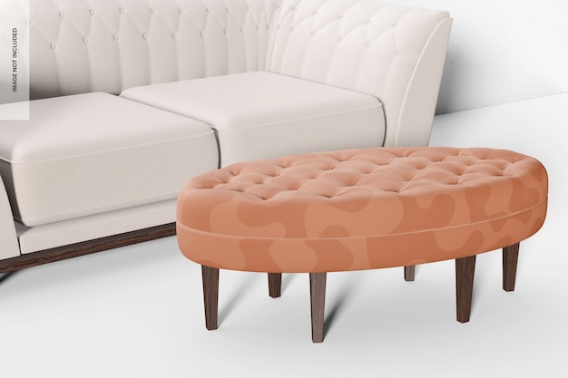 PSD oval ottoman mockup, with sofa