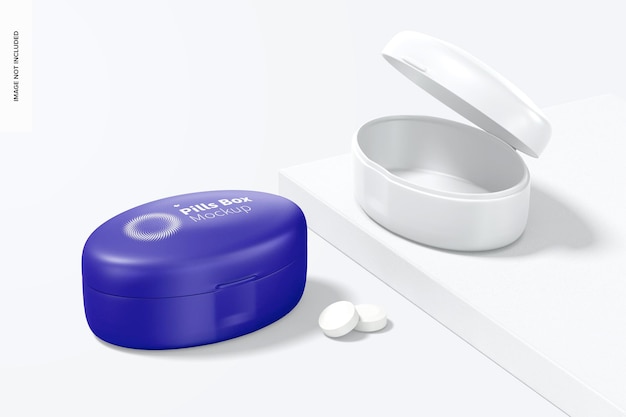 oval pills boxes mockup, opened and closed