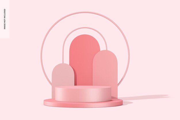 PSD oval pink podium mockup, front view