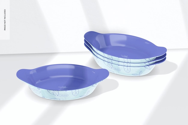 PSD oval plate with handles mockup, stacked