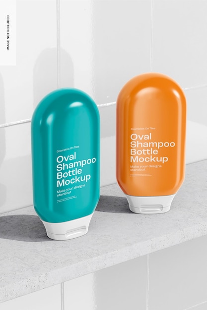 Oval shampoo bottles mockup