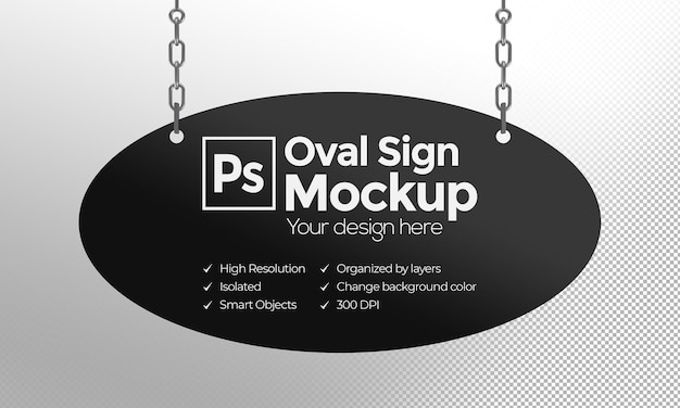 PSD oval sign mockup with chains for advertising or branding