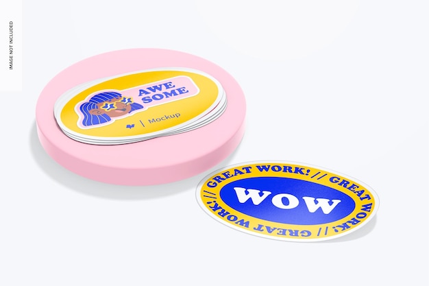 Oval stickers mockup stacked