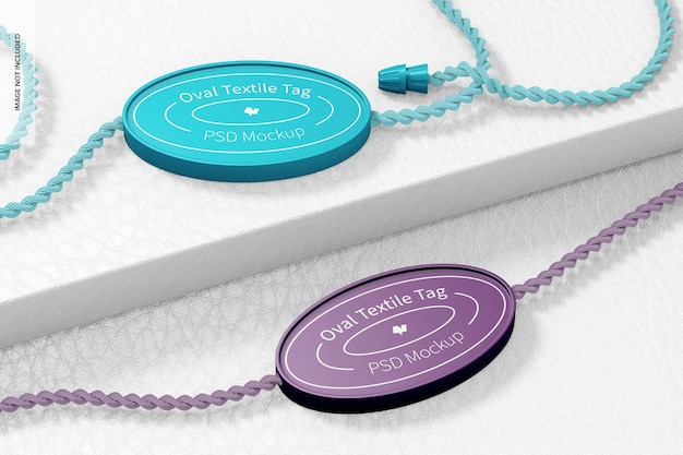 Oval textile tags mockup, perspective