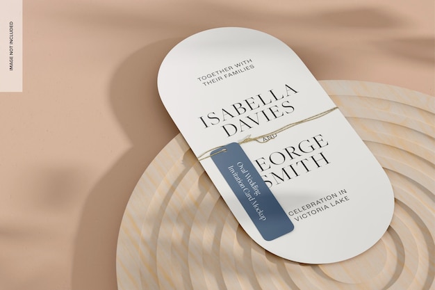 PSD oval wedding invitation card mockup left view