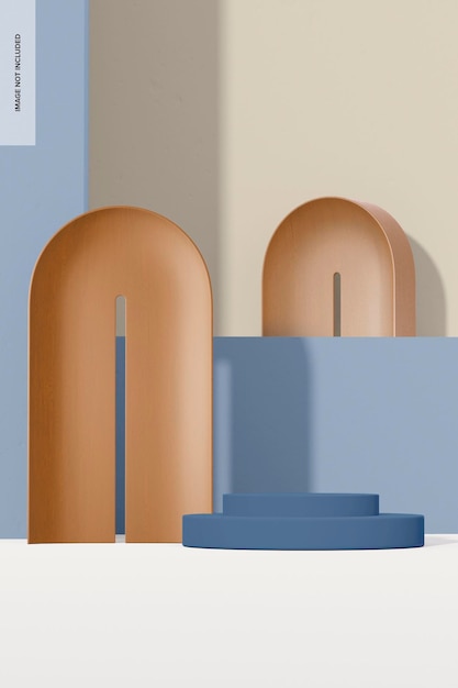 oval wooden arch podiums mockup