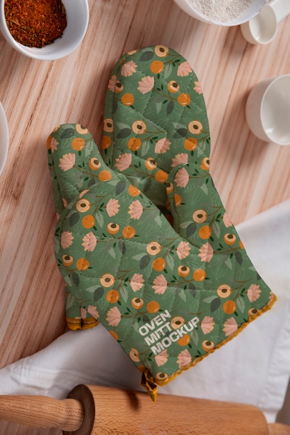 PSD oven mitt in kitchen mockup