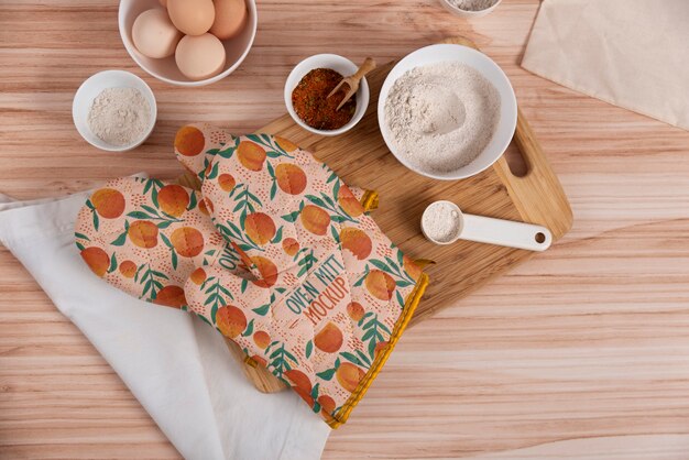 Oven mitt in kitchen mockup