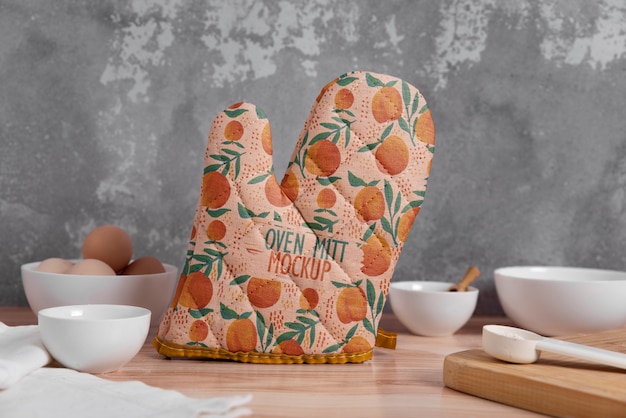 PSD oven mitt in kitchen mockup