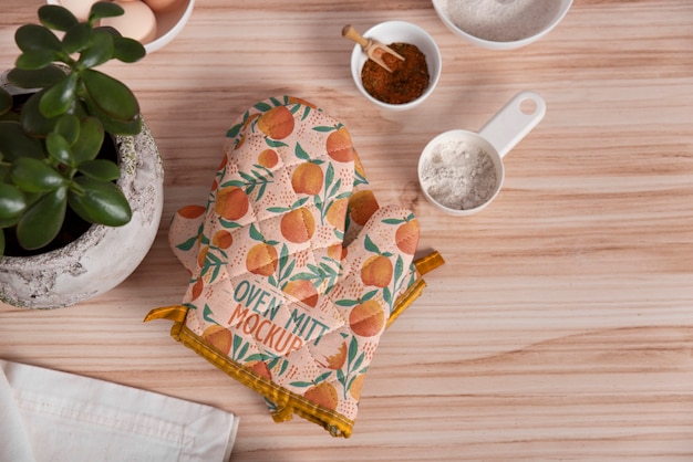 PSD oven mitt in kitchen mockup