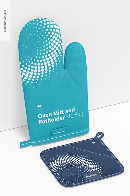 oven mitt and potholder mockup, leaned