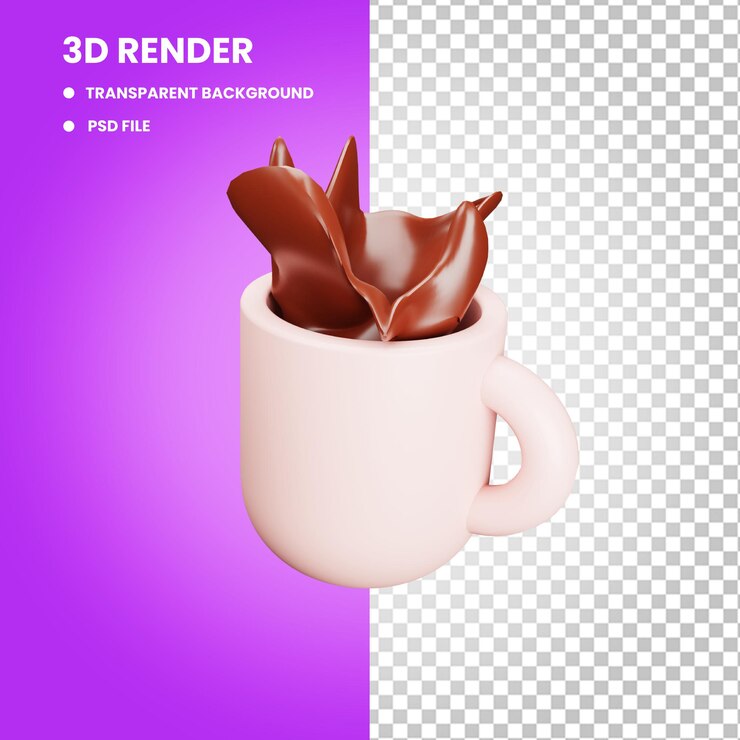 PSD переполненная шоколадная чашка 3d-рендеринг иллюстрации