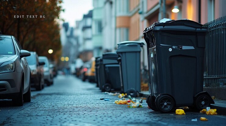 PSD overflowing trash cans on a city street