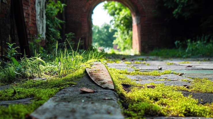 PSD overgrown pathway through brick archway