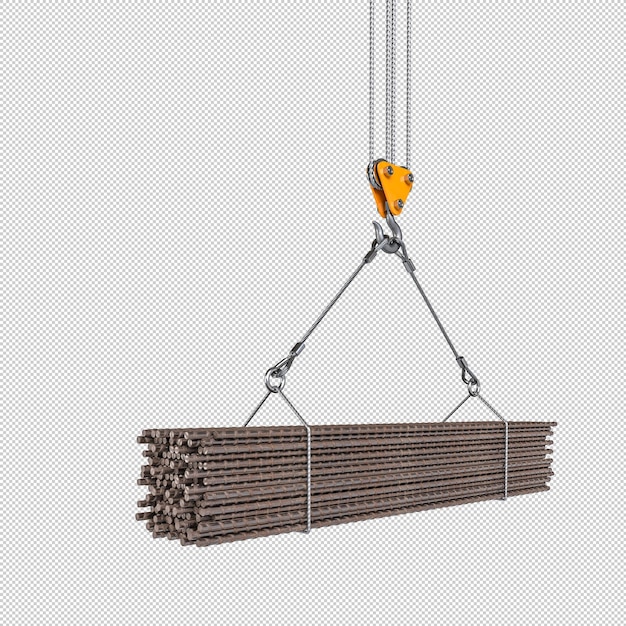 PSD overhead crane lifting bundle of steel rods