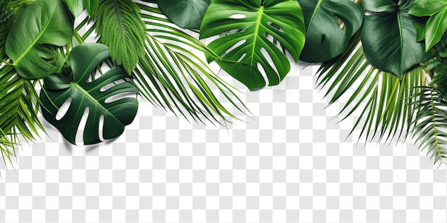 Overlay frame from fresh green jungle palm leaves on transparency background psd