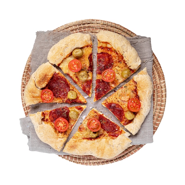 Oversiktsbilde av pizza isolert