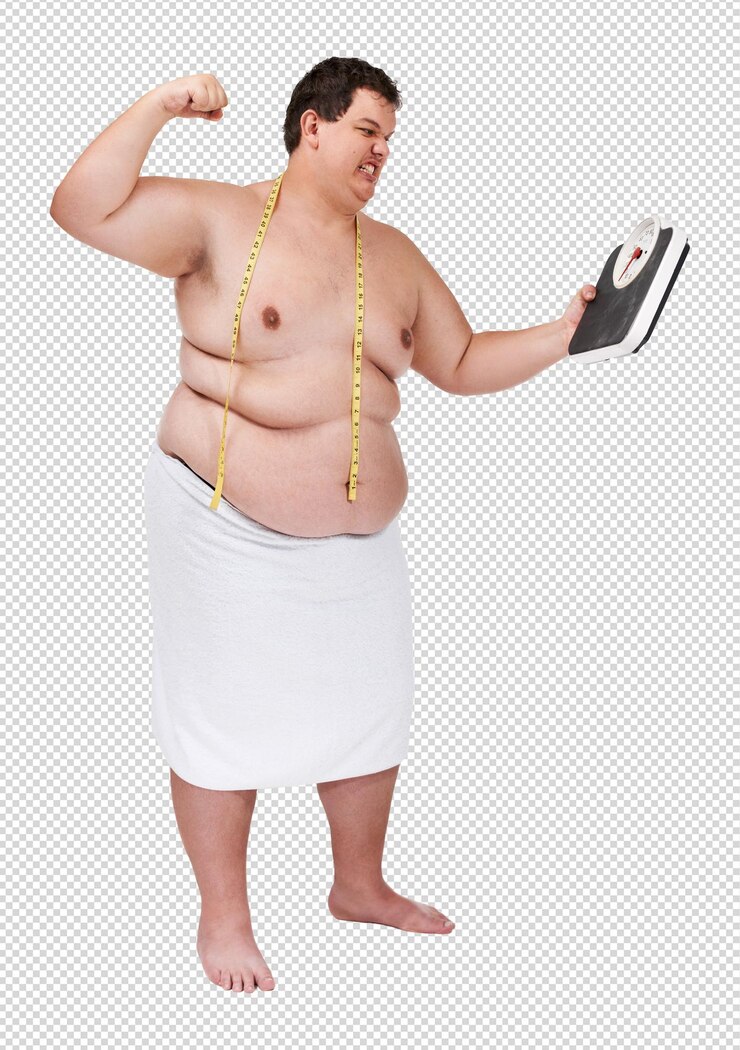 PSD overweight man checking his weight