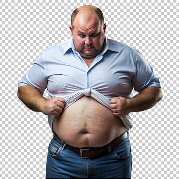 PSD overweight man showing his belly from shirt