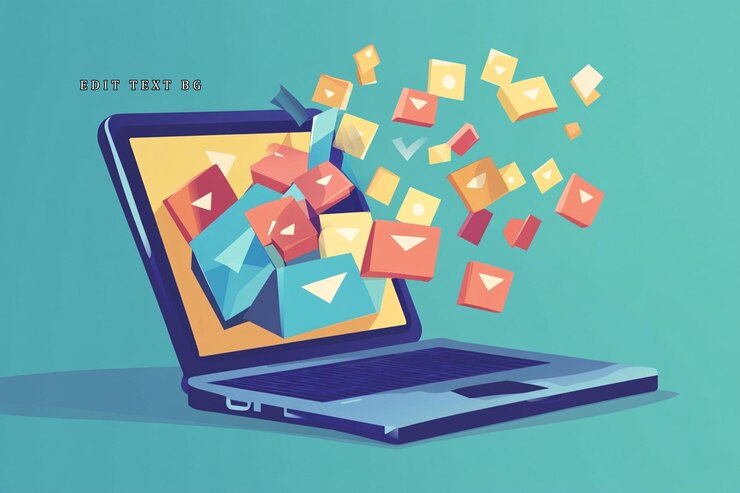 PSD overwhelmed inbox laptop overflowing with emails
