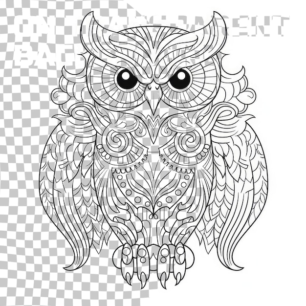 Owl for adult and children coloring book black and transparent zentangle art illustration