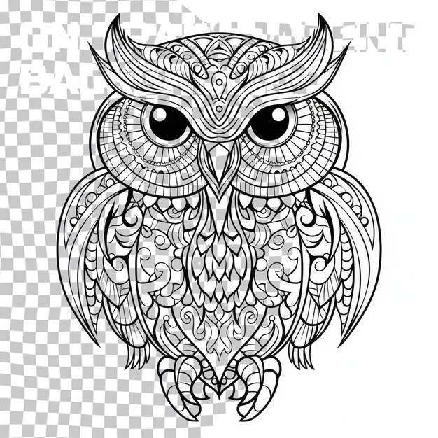 PSD owl for adult and children coloring book black and transparent zentangle art illustration