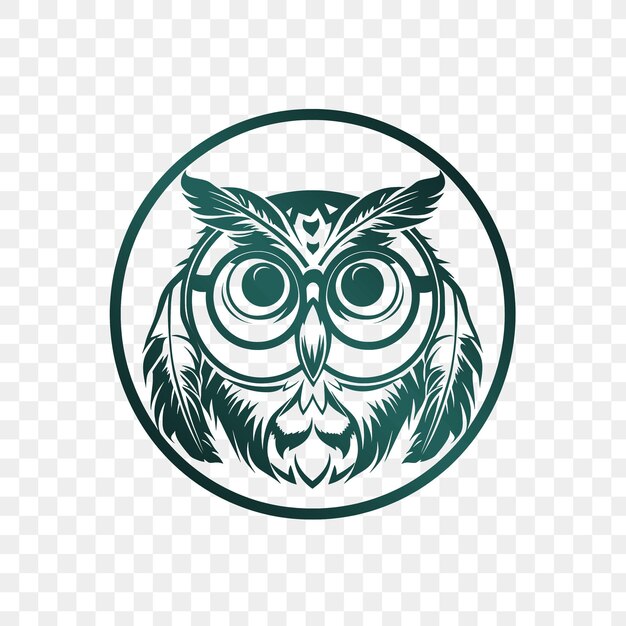 PSD owl on a green circle with a pattern of eyes