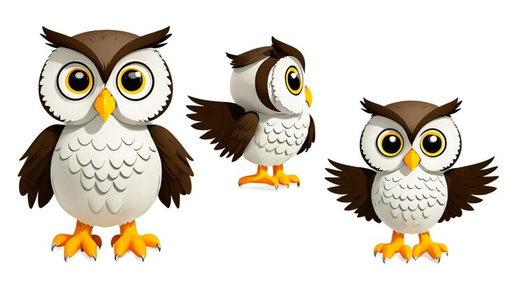 PSD owl karakter illustratie in meerdere hoekenv