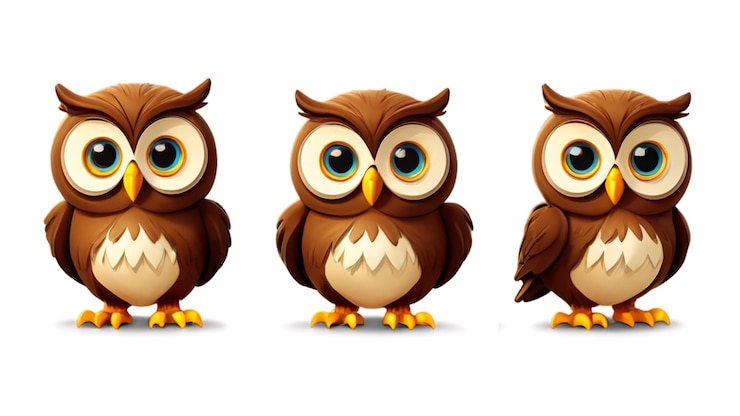 PSD owl karakter illustratie in meerdere hoekenv